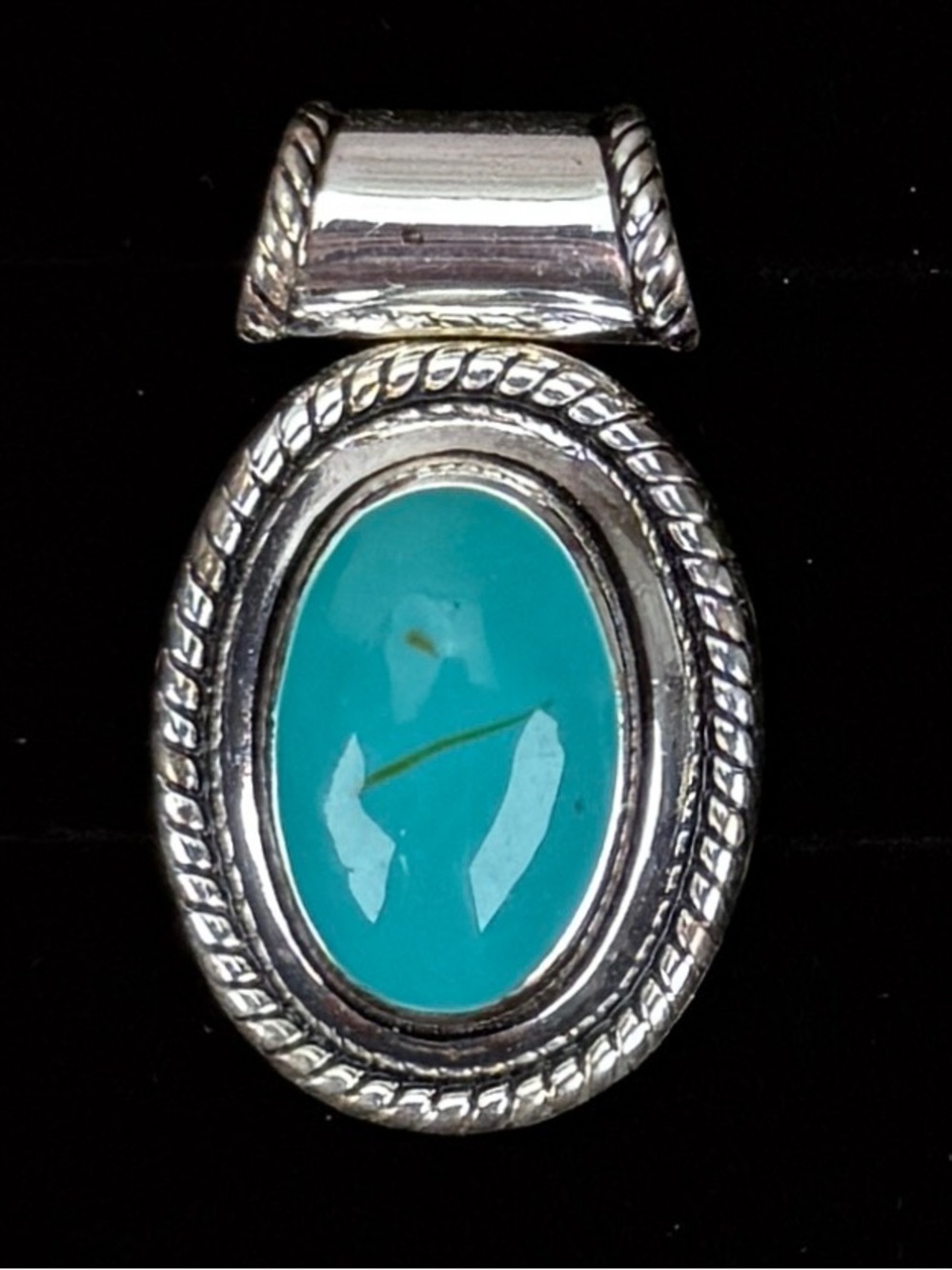 Vintage Weighed Southwestern Sivertone Green ish Blue Pendant